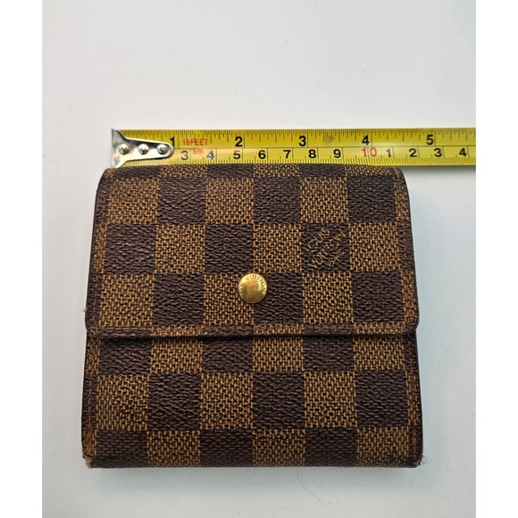 Louis Vuitton Damier Ebene Brown Leather Compact Wallet Card Holder‎ Women's - Picture 9 of 10